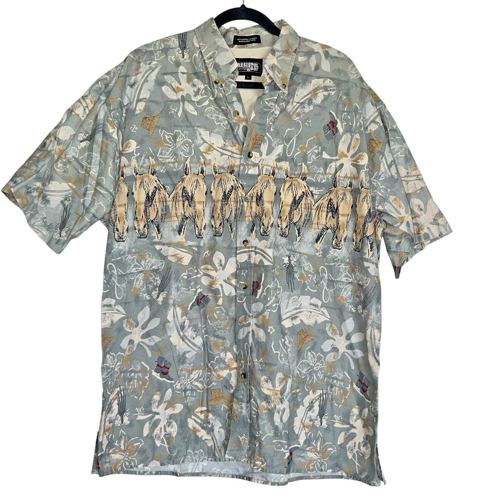 Resistol‎ Rodeo Gear Sz L Western Button Down Shirt Horses Boots Southwest